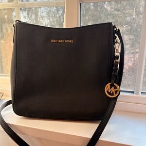 Michael Kors Black Crossbody Bag with Gold MK Charm